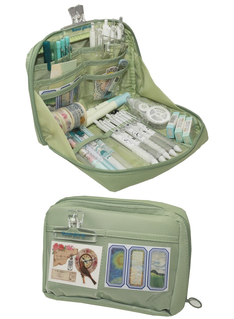 Big Capacity Pencil Pen Case, Pen Case Office College School Large Storage High Capacity Bag Pouch Holder Box Organizer Light, Fashionable pencil case for boys and girls (Green) - Image 4