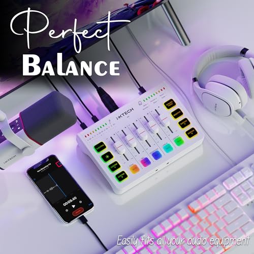 i-XTECH IXTECH Gaming Audio Mixer 4 Channel Soundboard, Streaming RGB PC Audio Interface with XLR Microphone Support, Audio Equalizer for Gaming Podcast Streaming Karaoke, Individual Volume Controls (White) - Image 3