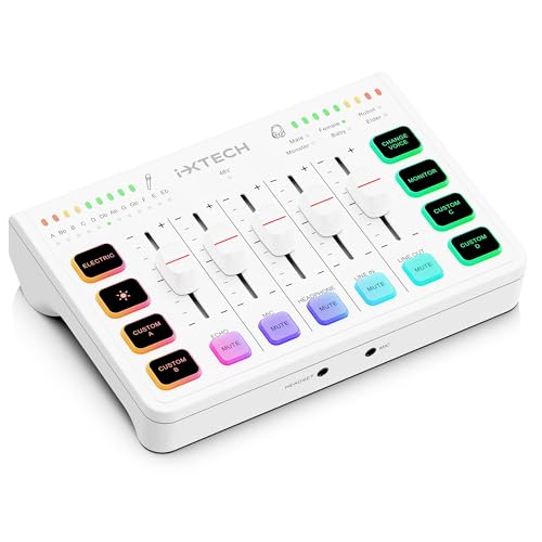 i-XTECH IXTECH Gaming Audio Mixer 4 Channel Soundboard, Streaming RGB PC Audio Interface with XLR Microphone Support, Audio Equalizer for Gaming Podcast Streaming Karaoke, Individual Volume Controls (White) - Image 1