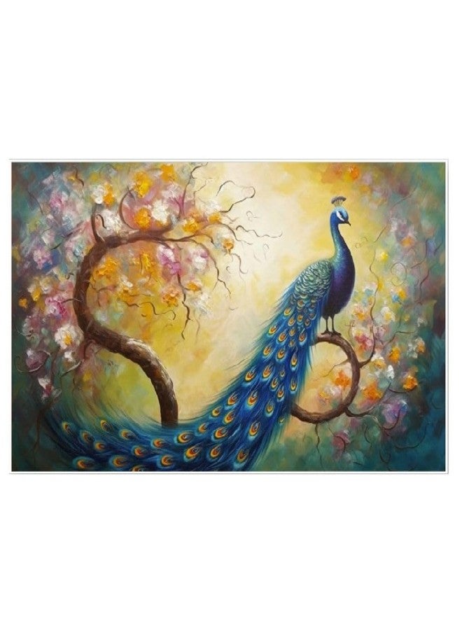 DEKORSTATION Beautiful Peacock Bird Canvas Painting for Wall Decoration | Vastu Painting for Living Room | Peacock Wall Painting | Canvas Paintings with Frame | Size: 18x36 Inch - Image 2