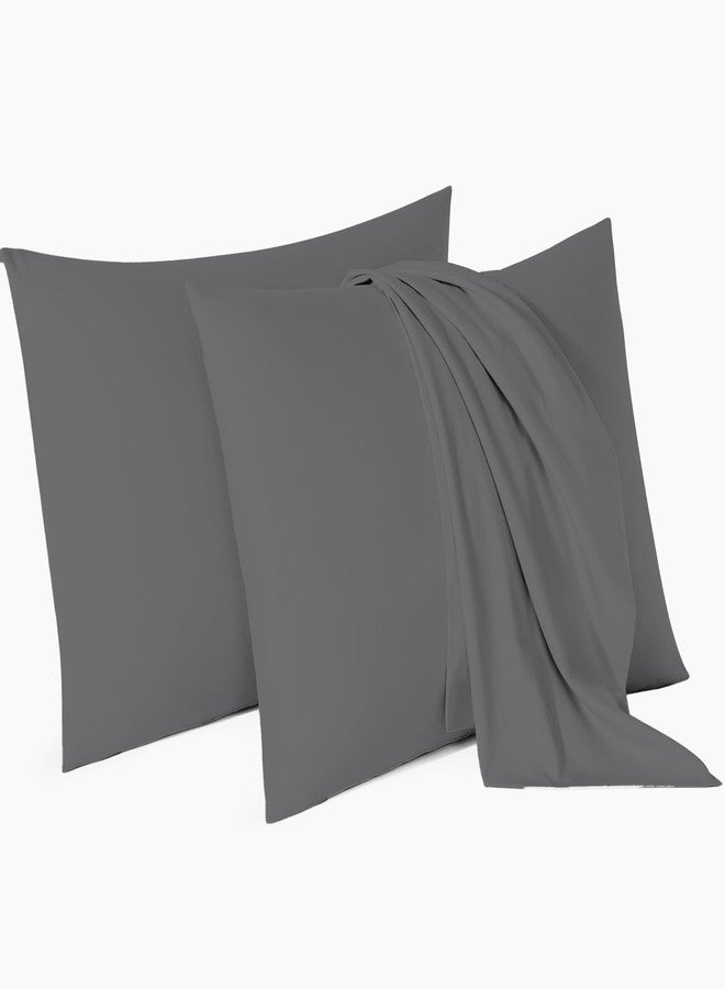 Micropuff Standard Size Pillow Cases Open Enclosure - 2 Pack - Soft and Breathable Hypoallergenic Pillow Cover. Pillowcase Protects Against Stains, Spills, and Perspiration. (Dark Grey; 20x30) - Image 2