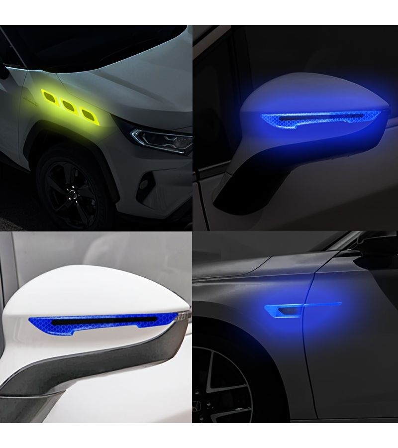 6pcs Front Side White Car Reflective Stickers And 2pcs Carbon Fiber Rearview Mirror Decorative Protective Stickers Creative Car Accessories - Image 4