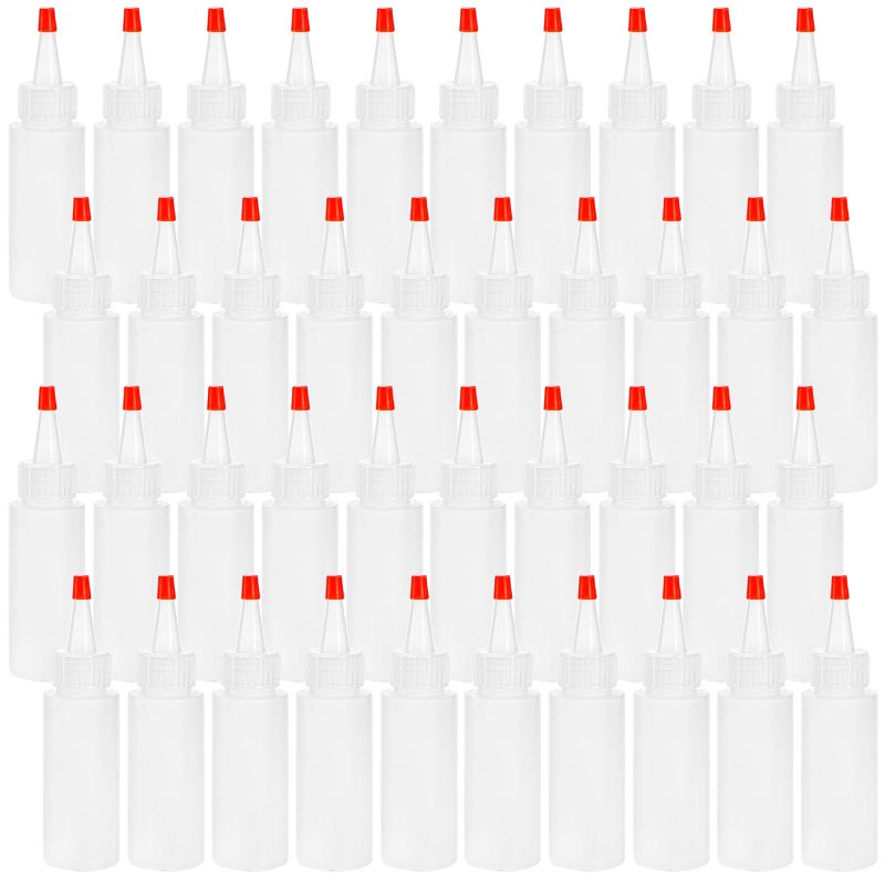 Bekith 40 Pack 2 oz Plastic Squeeze Condiment Bottles with Red Tip Caps Small Empty Refillable Bottles for Icing Cookie Decorating Sauces Condiments Arts Crafts