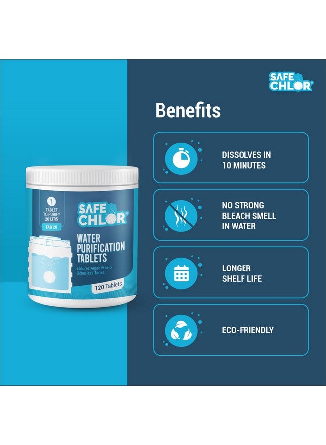 Safe Chlor Tab 20 | Chlorine Tablets for Watercan of 20 Ltrs, | Kills Germs, Prevents Algae | Water Purification Tablets | 1 tablet to treat 20 liters | Pack of 120 Tablets for 2400 Ltrs - Image 5