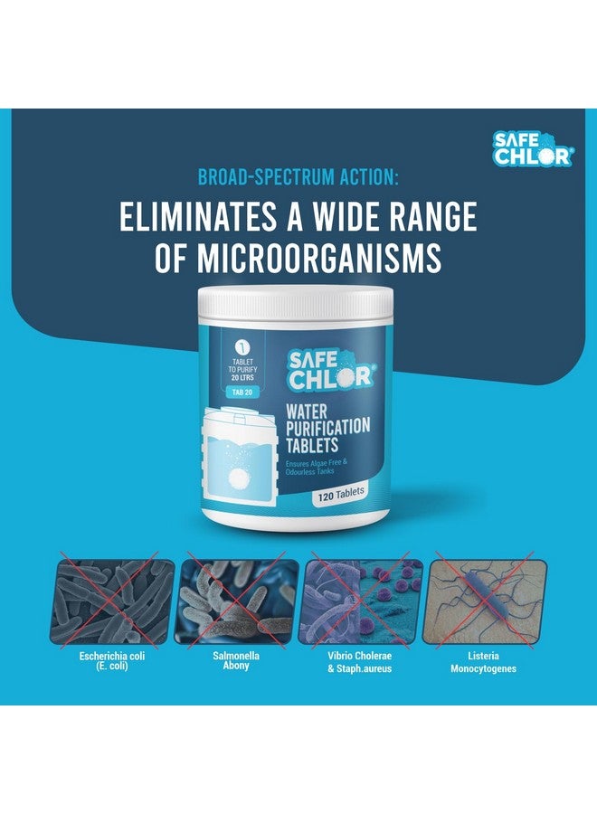 Safe Chlor Tab 20 | Chlorine Tablets for Watercan of 20 Ltrs, | Kills Germs, Prevents Algae | Water Purification Tablets | 1 tablet to treat 20 liters | Pack of 120 Tablets for 2400 Ltrs - Image 4