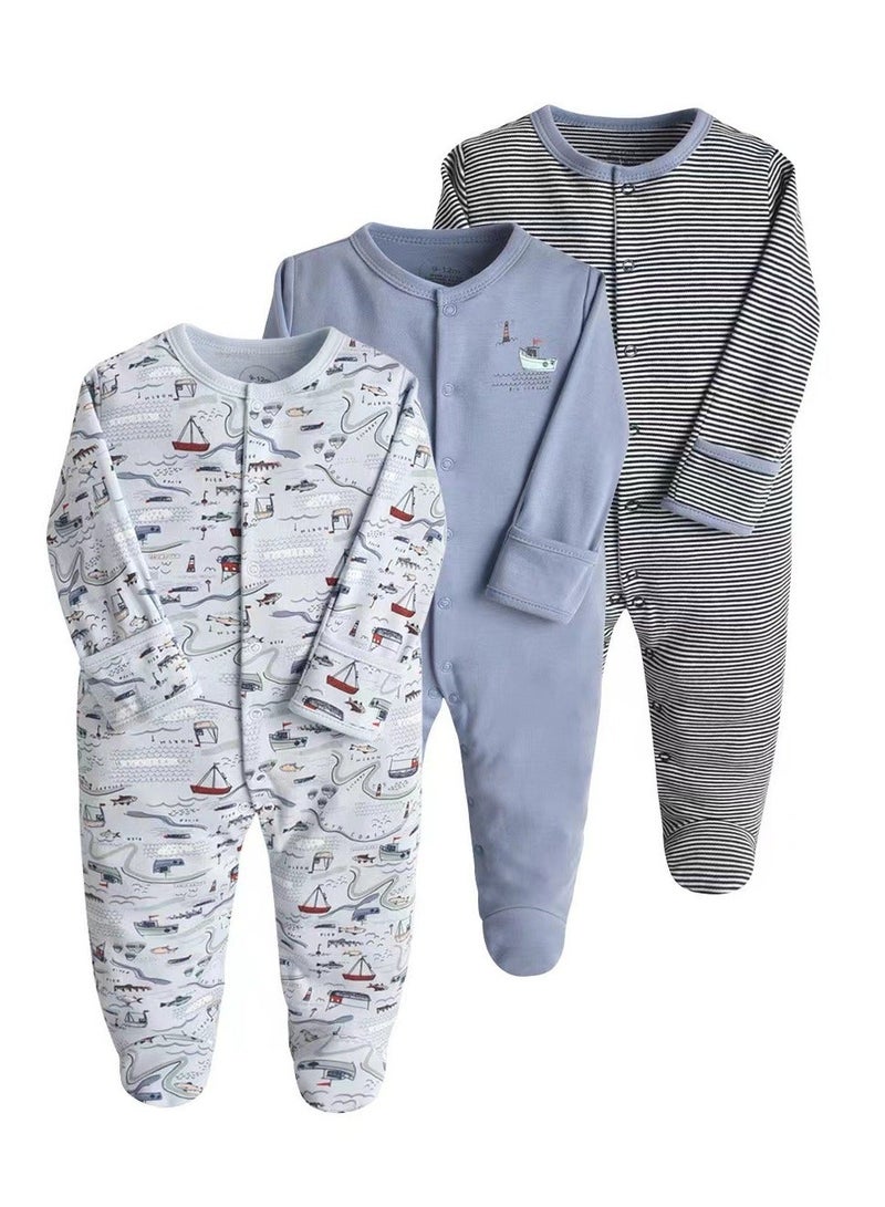 RedMapleTEK Infant And Toddler Pure Cotton One-Piece Long-Sleeved Crawling Suit 3-Piece Set - Image 1