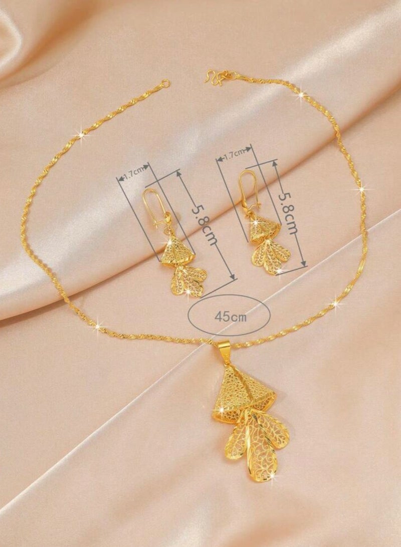 18k Gold Plated Necklace & Earrings Jewelry Set For Women