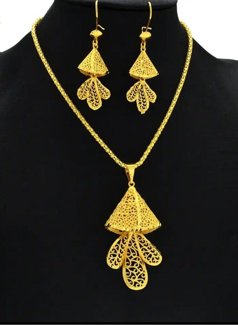 18k Gold Plated Necklace & Earrings Jewelry Set For Women