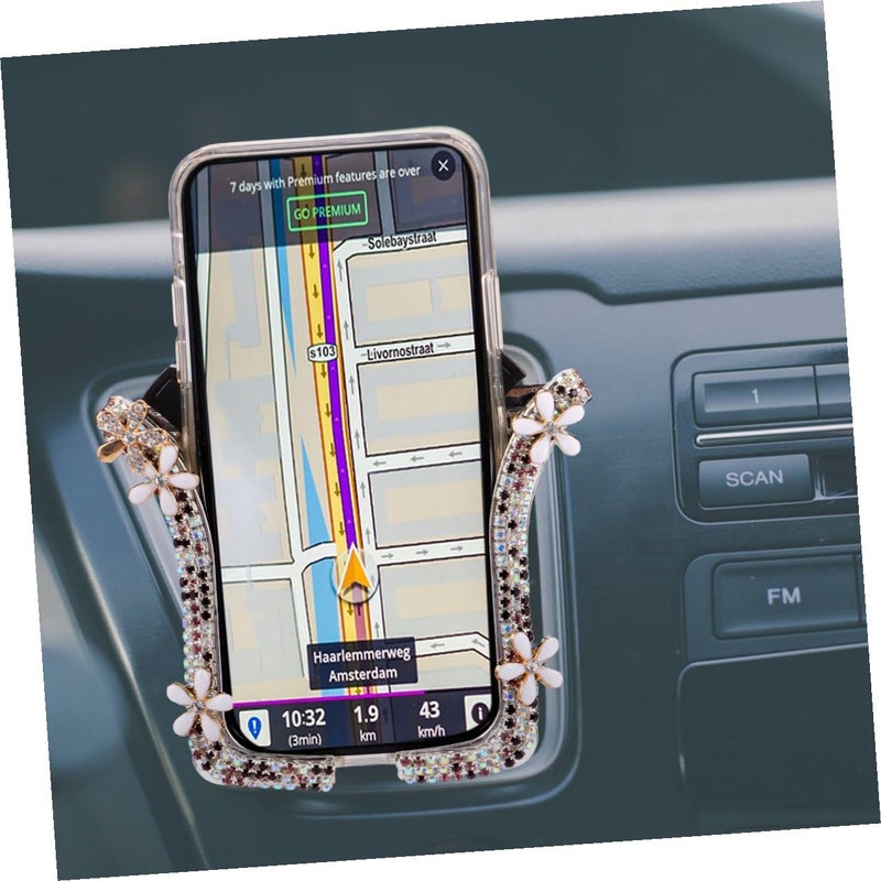 Purple Rhinestone Car Phone Holder Vent Mount U Shaped Balanced Bracket - Image 5