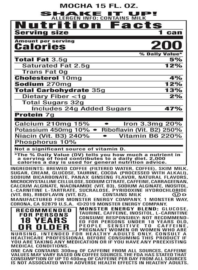 Monster Java 300 Triple Shot Mocha Coffee Drink (Pack Of 3) - 443ml Can By COUGAR | High Caffeine Energy | Rich Mocha Coffee with Chocolate Notes | Ready to Drink Energy Beverage | Boost, Focus & Performance - (Imported-USA) - Image 2