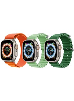 Nylon G-Hook Loop Buckle Strap Orange, Silicone Ocean Band Mint Green and Silicone Ocean Band Green for Apple Watch Ultra 8 49mm Set of 3