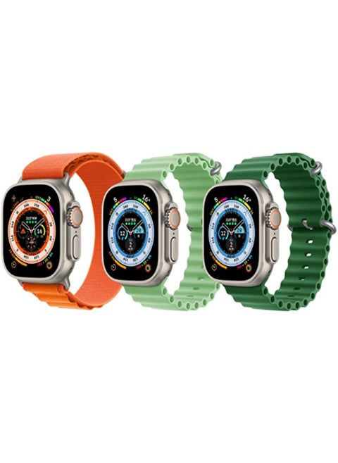 Nylon G-Hook Loop Buckle Strap Orange, Silicone Ocean Band Mint Green and Silicone Ocean Band Green for Apple Watch Ultra 8 49mm Set of 3