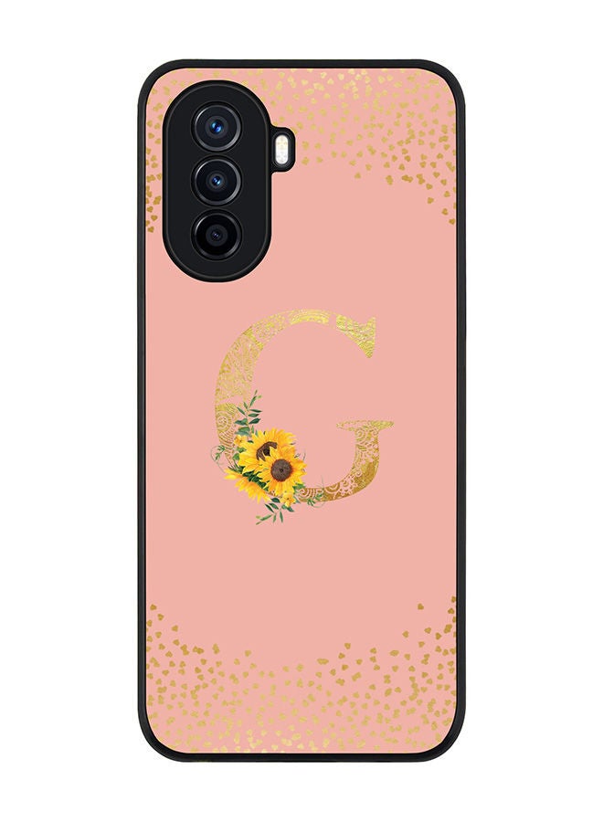 Stylizedd Rugged Black edge case for Huawei Nova Y70  Slim fit Soft Case Flexible Rubber Edges Anti Drop TPU Gel Thin Cover - Custom Monogram Initial Letter Floral Pattern Alphabet - G (Rose Pink ) - Image 1