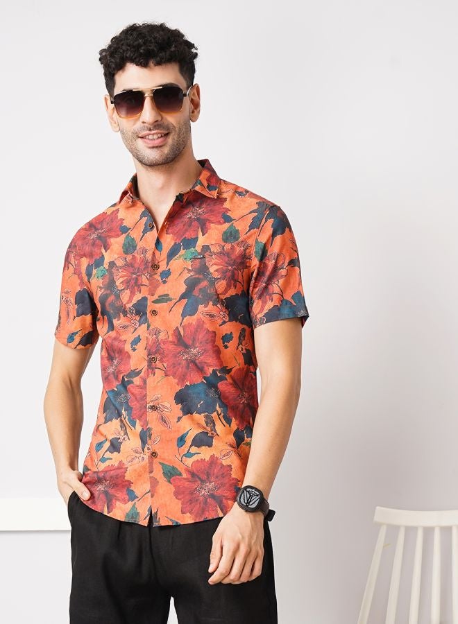 The Indian Garage Co Men Slim Fit Floral Printed Half Sleeves Spread Collar Resort Wear Shirt - Image 1