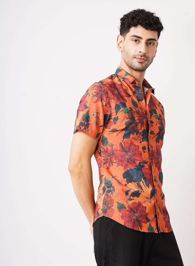 The Indian Garage Co Men Slim Fit Floral Printed Half Sleeves Spread Collar Resort Wear Shirt - Image 3