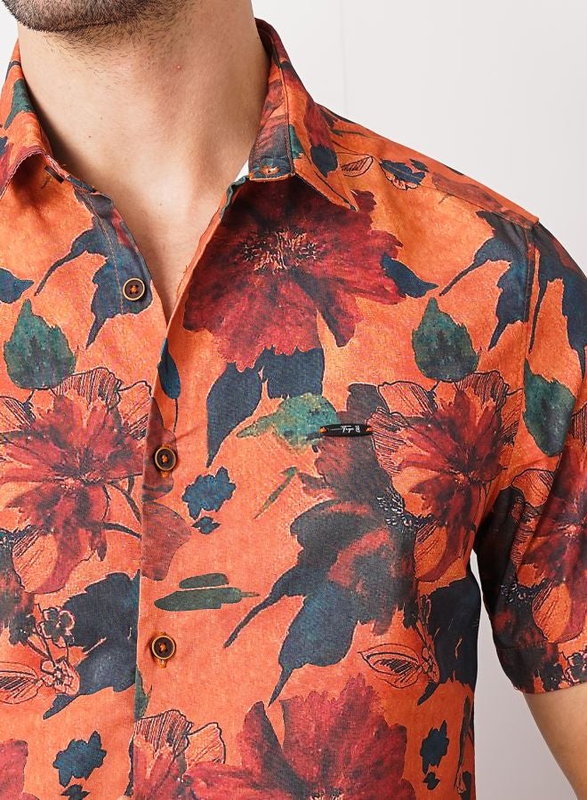 The Indian Garage Co Men Slim Fit Floral Printed Half Sleeves Spread Collar Resort Wear Shirt - Image 5