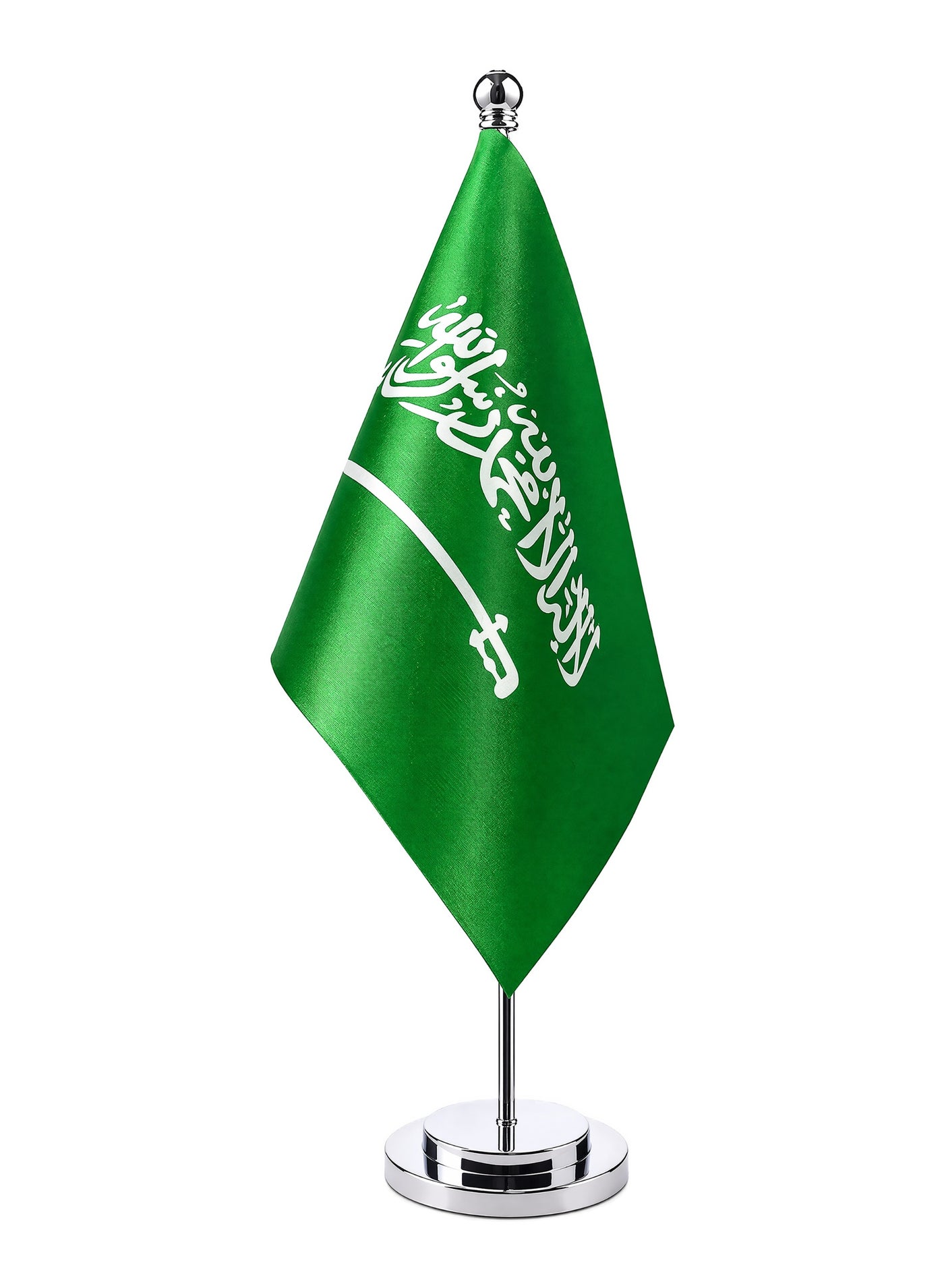 علم سعودي لسطح المكتب بقاعدة فضية فاخرة من DeluxeUSA - أعلام طاولة للمملكة العربية السعودية، علم سعودي صغير جدًا على عصا لسطح المك...