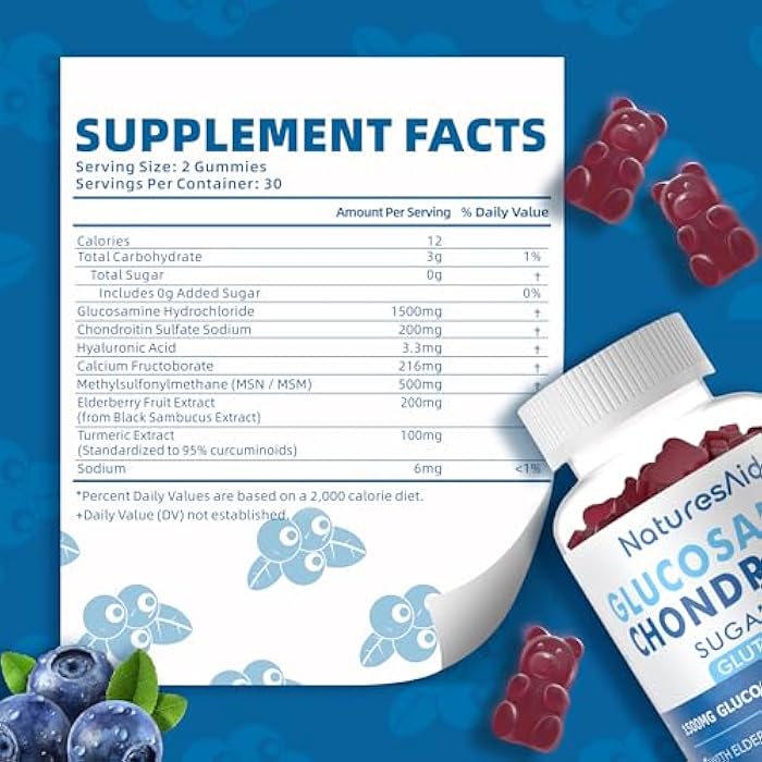 Natures Aid Glucosamine Chondroitin Gummies with MSM & Elderberry Extra Strength - Joint Support, Antioxidant Immune Support Supplement for Adults, Men & Women.(2 Pack) - Image 2