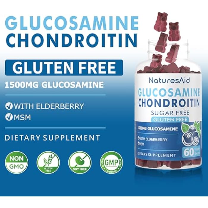 Natures Aid Glucosamine Chondroitin Gummies with MSM & Elderberry Extra Strength - Joint Support, Antioxidant Immune Support Supplement for Adults, Men & Women.(2 Pack) - Image 3
