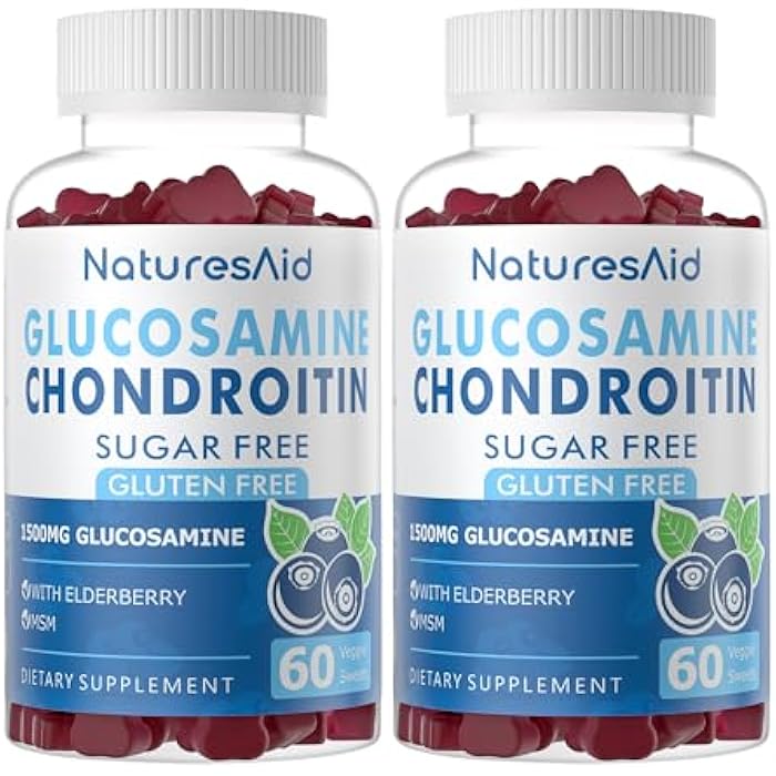 Natures Aid Glucosamine Chondroitin Gummies with MSM & Elderberry Extra Strength - Joint Support, Antioxidant Immune Support Supplement for Adults, Men & Women.(2 Pack) - Image 1