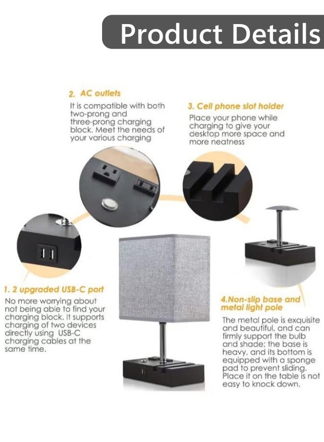 Optico Nightstand Lamp, Fully Dimmable Table Lamp Bedside Lamp Desk Lamp with Charging Outlets and Phone Stands, LED Bulb Included Black - Image 2