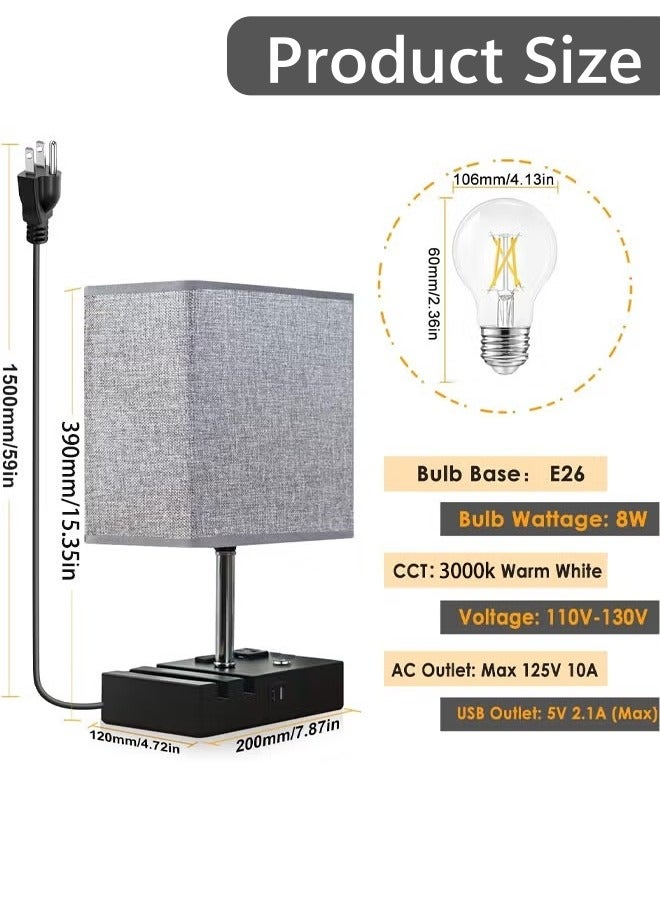Optico Nightstand Lamp, Fully Dimmable Table Lamp Bedside Lamp Desk Lamp with Charging Outlets and Phone Stands, LED Bulb Included Black - Image 3