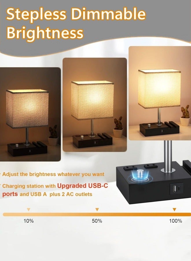 Optico Nightstand Lamp, Fully Dimmable Table Lamp Bedside Lamp Desk Lamp with Charging Outlets and Phone Stands, LED Bulb Included Black - Image 4