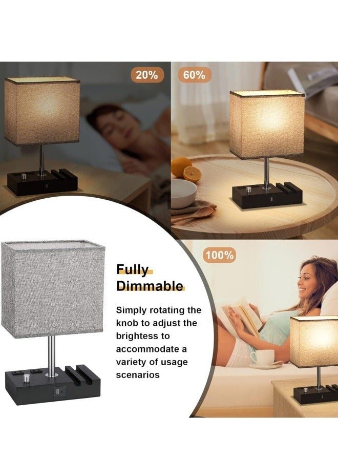 Optico Nightstand Lamp, Fully Dimmable Table Lamp Bedside Lamp Desk Lamp with Charging Outlets and Phone Stands, LED Bulb Included Black - Image 5