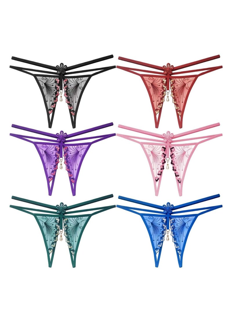 Zeemey - Zeemey 6 Pack Womens Charming Floral Lace Breathable Stretch G-String Thongs Panties Underwear Low Rise T-Back Underpants - Image 1