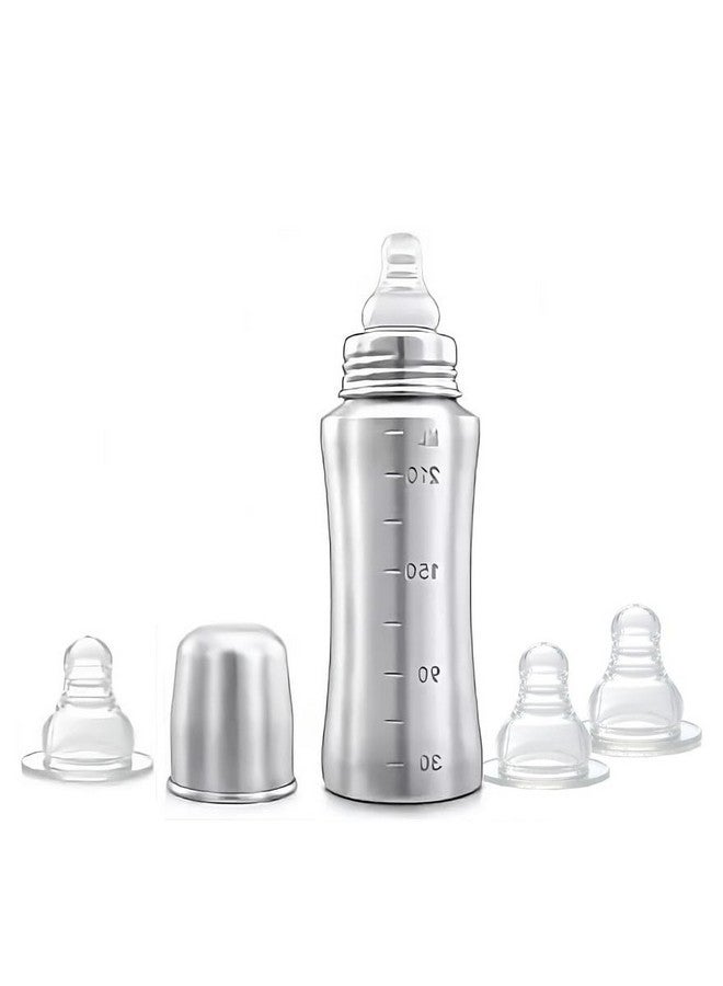 سبيديكس زجاجة رضاعة للأطفال مصنوعة من الفولاذ المقاوم للصدأ، خالية من مادة BPA، مضادة للمغص، خالية من البلاستيك، حلمة متوسطة التدفق (240 مل، 3 حلمات إضافية)