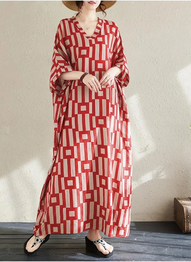 تايك تو Take Two Women Geometric Print V Neck Short Sleeve Kaftan