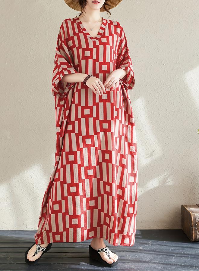 Take Two Take Two Women Geometric Print V Neck Short Sleeve Kaftan - Image 1