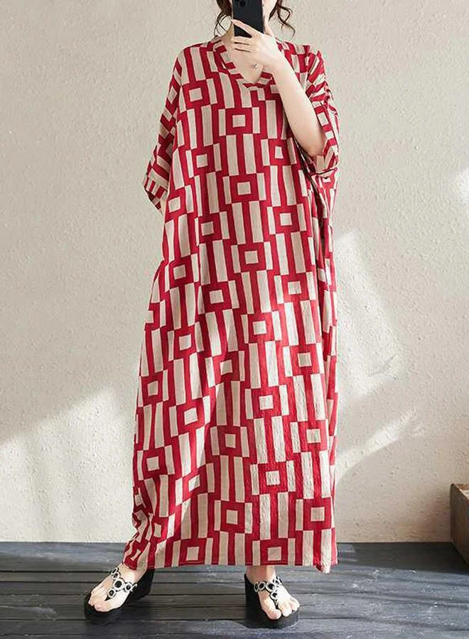 Take Two Take Two Women Geometric Print V Neck Short Sleeve Kaftan