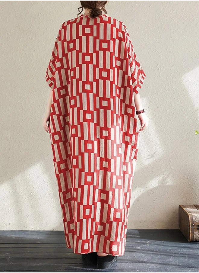 تايك تو Take Two Women Geometric Print V Neck Short Sleeve Kaftan