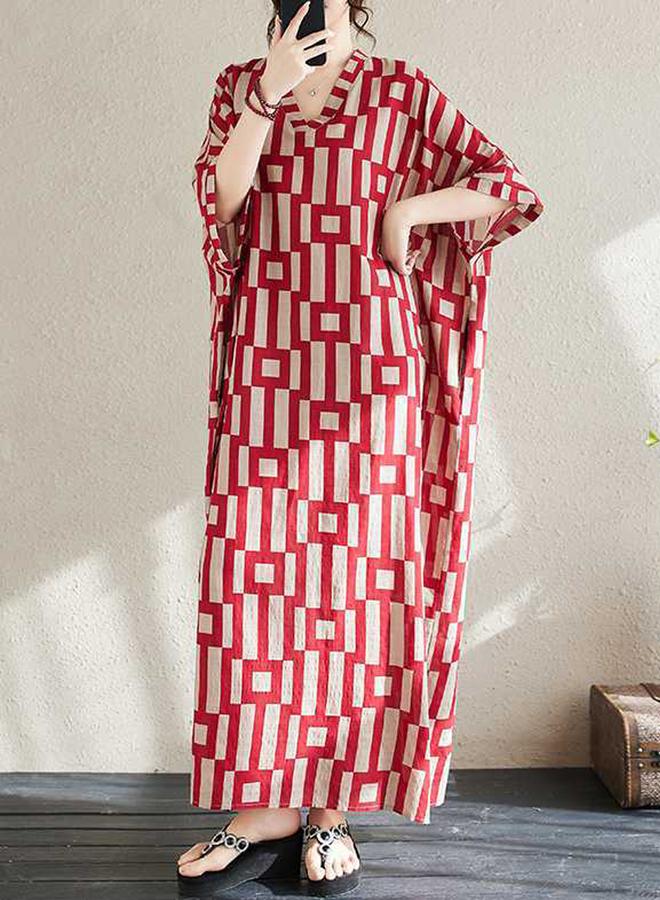 Take Two Take Two Women Geometric Print V Neck Short Sleeve Kaftan - Image 5