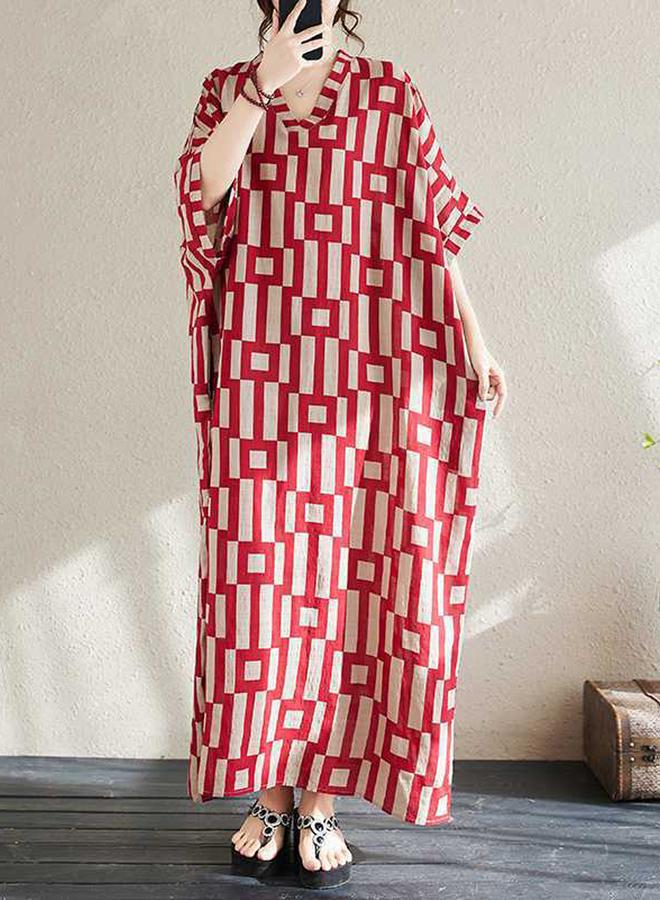 Take Two Women Geometric Print V Neck Short Sleeve Kaftan - Image 4