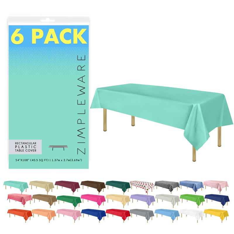 ZIMPLEWARE Premium Aqua Plastic Table Cloth Disposable 6 Pk Plastic Tablecloths for Rectangle Tables 54in x 108in Party Table Cloths Disposable for 6ft to 8ft Rectangle Tables