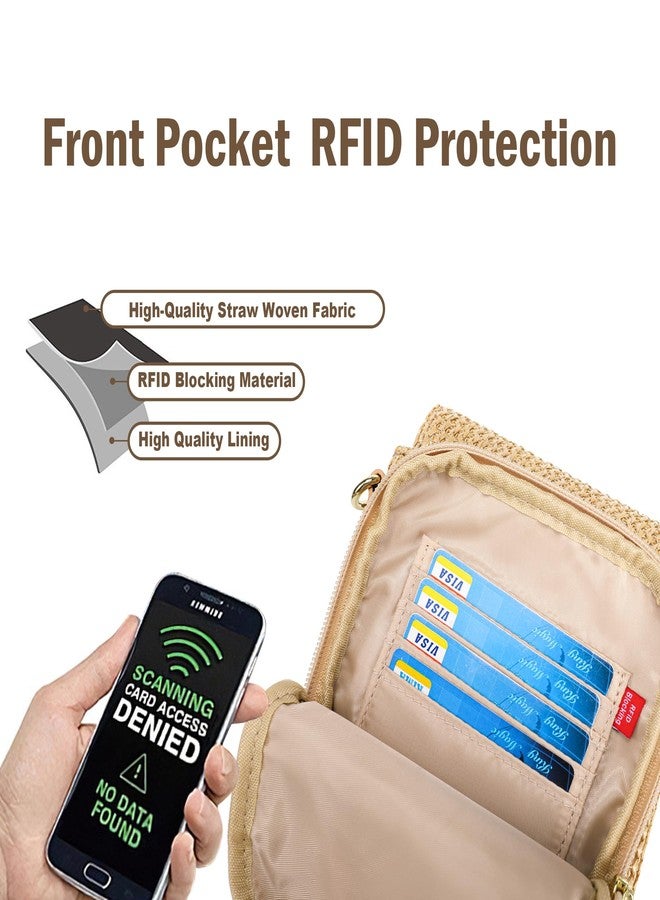 Haytijoe RFID Straw Crossbody Bag for Women 2025 Small Raffia Cell Phone Purse with Card Slots Crossbody Wallet for Travel - Image 3