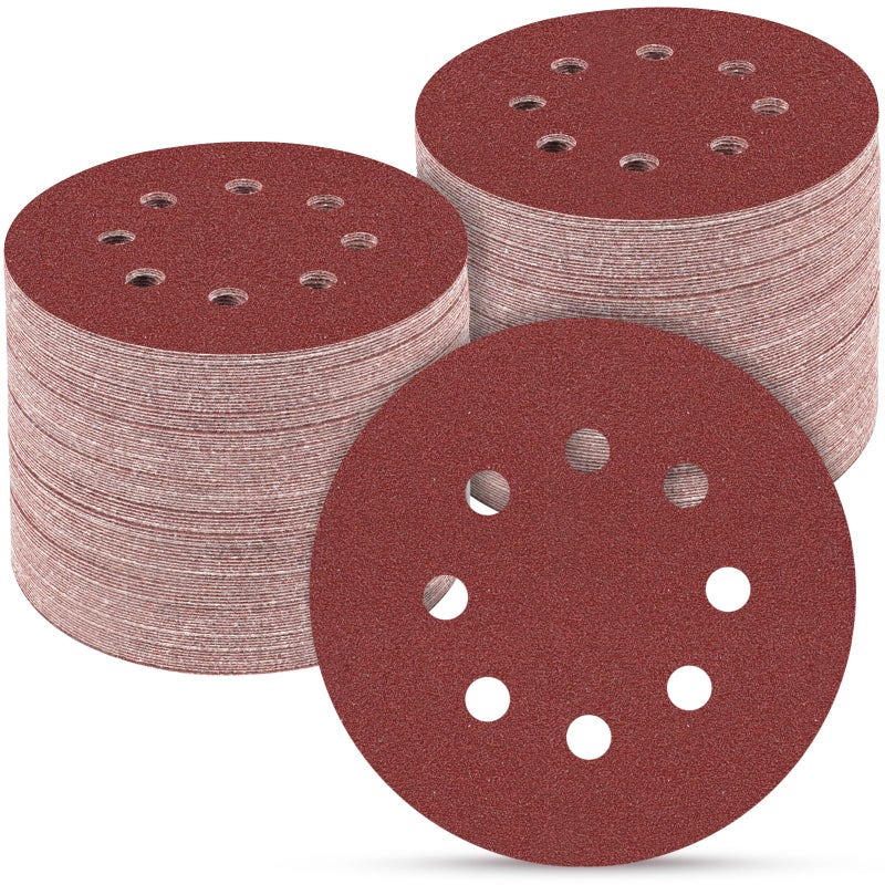 POTUINOM 100 PCS 5 Inch Sanding Discs 120 Grit Round Hook and Loop Sandpaper for Random Orbital Sander