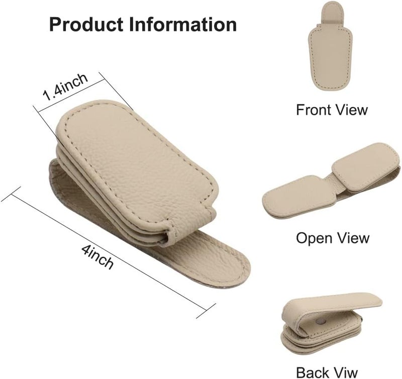 JVCV حامل نظارات شمسية JVCV® لحزمة واحدة لمرآة السيارة - حامل نظارات جلد مغناطيسي ومشبك بطاقة تذكرة - ملحقات مرآة السيارة (بيج) - Image 1