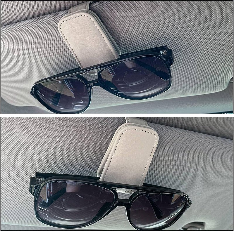 JVCV حامل نظارات شمسية JVCV® لحزمة واحدة لمرآة السيارة - حامل نظارات جلد مغناطيسي ومشبك بطاقة تذكرة - ملحقات مرآة السيارة (بيج) - Image 5