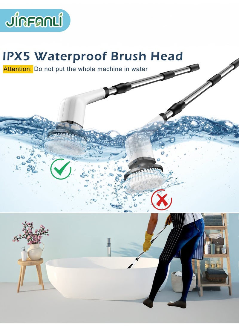 JINFANLI Electric Spin Scrubber, Household Cleaning Brush Scrubber, 400RPM/Minute - 9 Replaceable Brush Heads - 90 Minutes of Working Time, Adjustable Size, 2 Adjustable Speeds, for Bathroom Showers (White) - Image 5