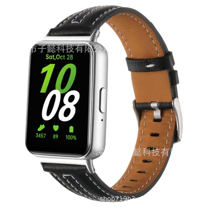سوار ساعة ذكية سوار جلدي كلاسيكي متوافق باللون أسود قابل للتعديل مع Samsung Galaxy Watch بملاءمة قابلة للتعديل وحزام بديل - Image 1