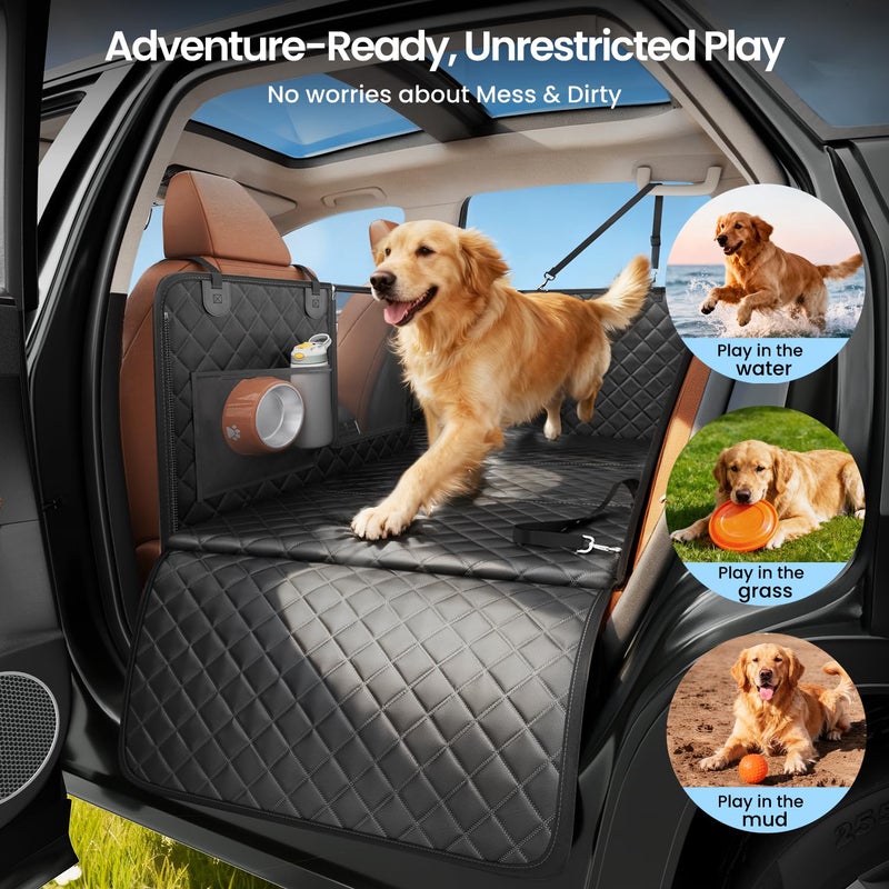 REEVAA 2.0 Hard Bottom Back Seat Extender for Heavy-Duty Dogs, Dog Car Seat Cover with Cushion Sponge, Waterproof Dog Hammock with Mesh Window for Car, Universal Fits for SUV/Small Truck, L, Black - Image 4