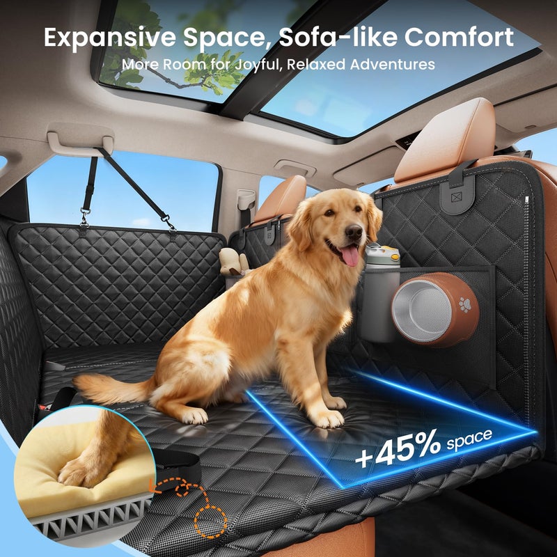 REEVAA 2.0 Hard Bottom Back Seat Extender for Heavy-Duty Dogs, Dog Car Seat Cover with Cushion Sponge, Waterproof Dog Hammock with Mesh Window for Car, Universal Fits for SUV/Small Truck, L, Black - Image 3