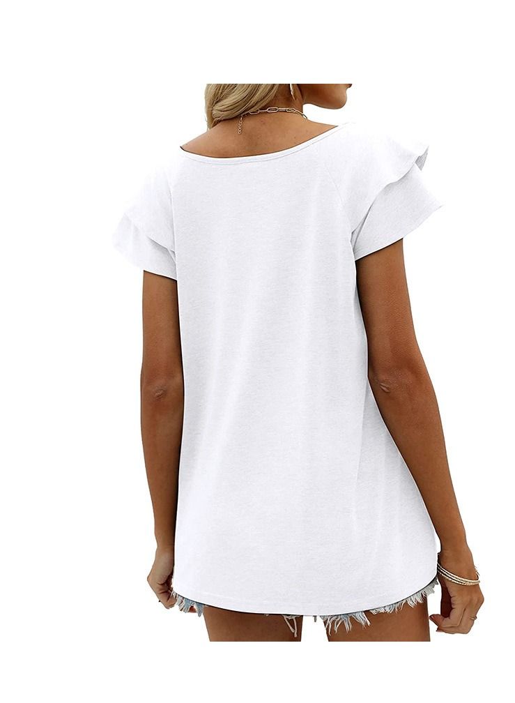 Loquat New Women's V-neck Double-layer Lotus Leaf Short Sleeve T-Thirt  - Image 2