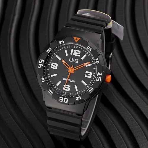 Q&Q Men’s Sports Analog Watch for Man Camouflage Dial – Black Case & Strap, Red Second Hand, 10 BAR Water Resistant, Stylish Mens Watch | Trendy Wrist Watch for Man Boys & Youth - V02A-009VY - Image 2