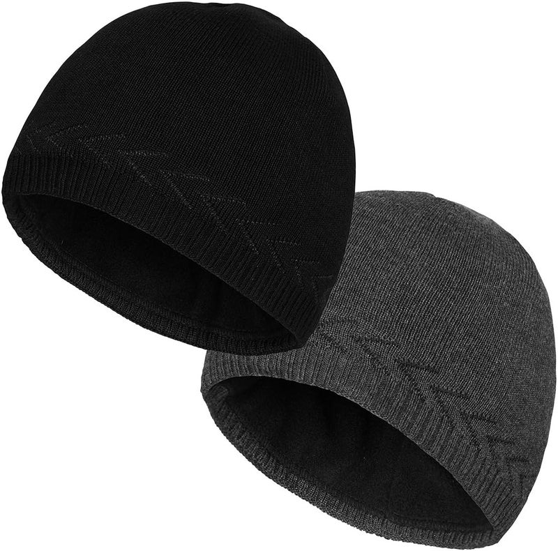 OMECHY Mens Winter Warm Knitting Hats Plain Skull Beanie Cuff Toboggan Knit Cap - Image 1