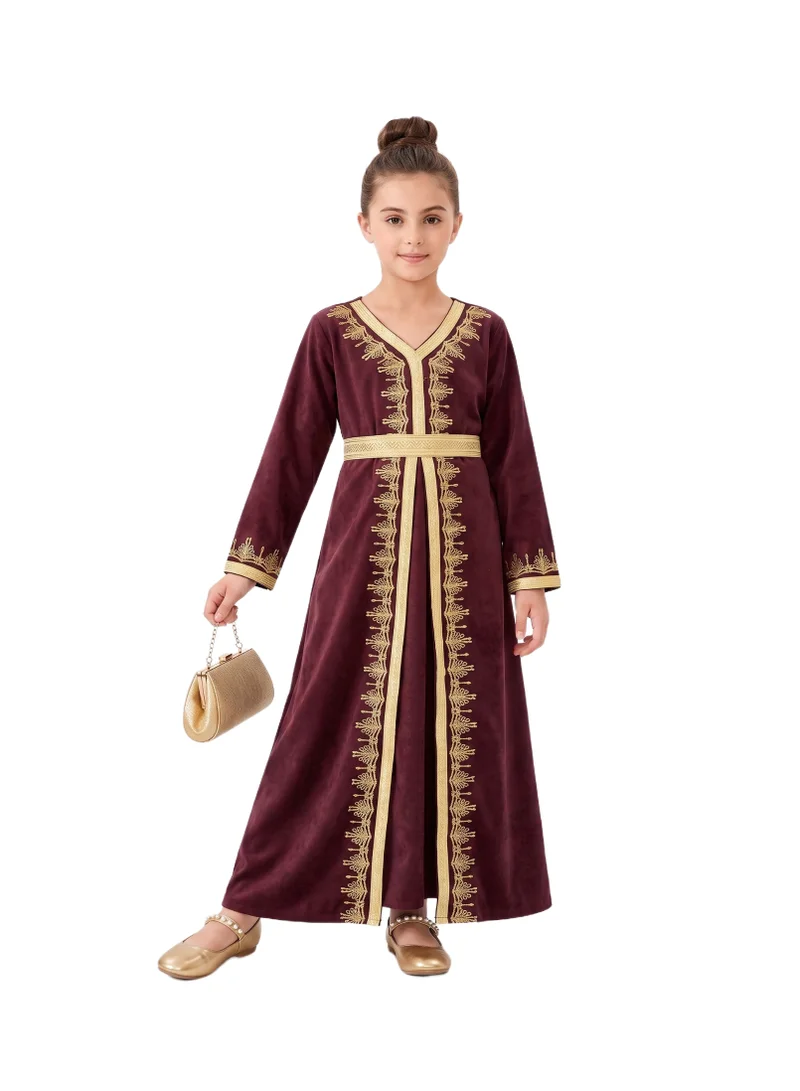 دىدانيالا Royal  Embroidered Kaftan - Burgundy