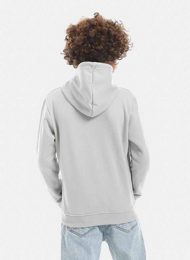 Andora Basic Grey Plain Hooded With Drawstrings Hoodie-Grey - Image 3